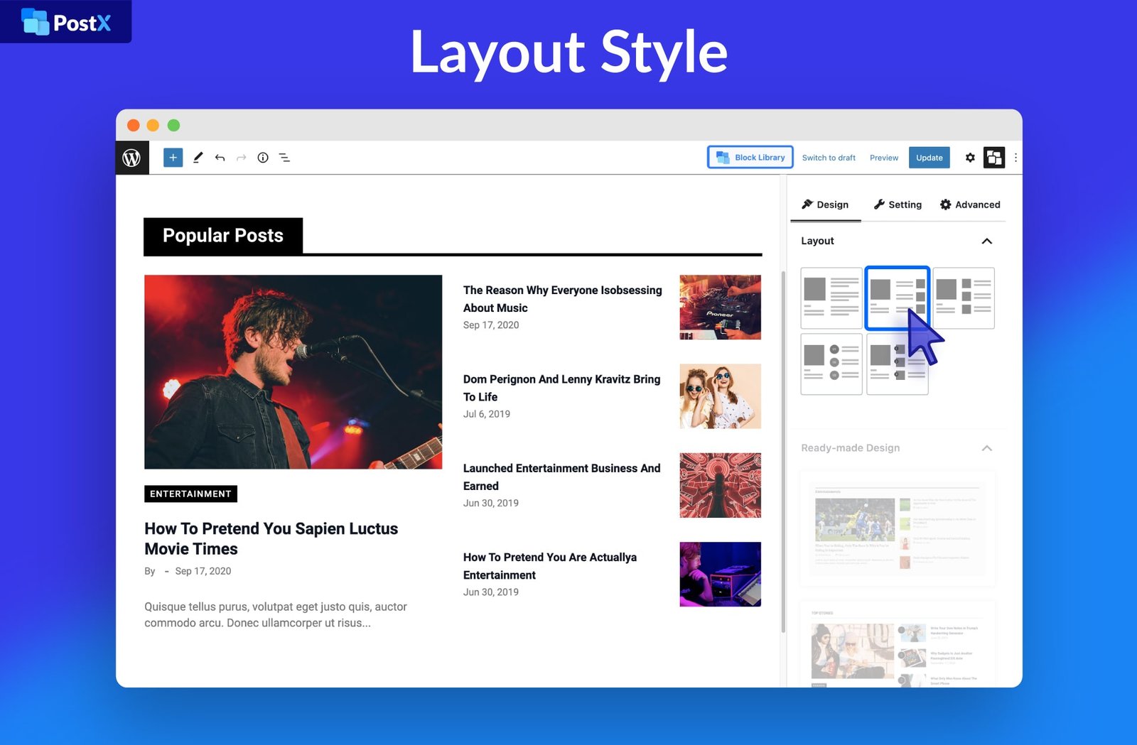 Example of the PostX Pro front-end submission dashboard for guest writers.